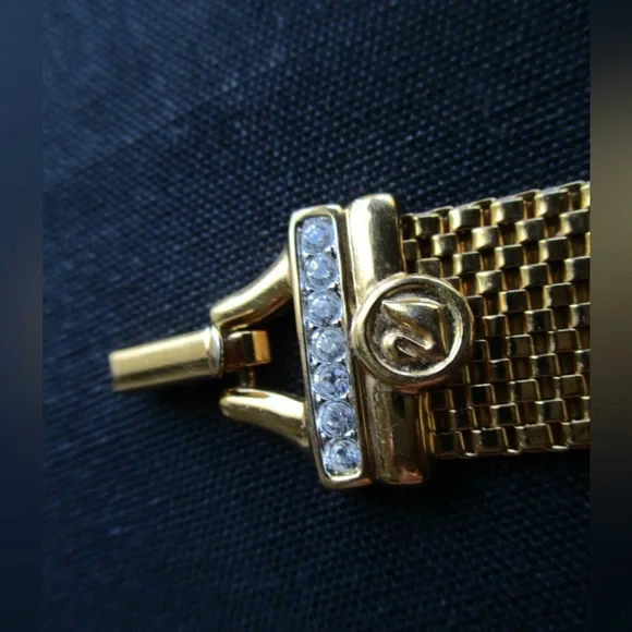 Swarovski gold metal mesh bracelet, white pave crystals, 7"L, Swan Mark - Picture 6 of 10